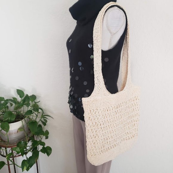 Crocheted NWOT HandBag Lined Cream Color - Picture 2 of 6